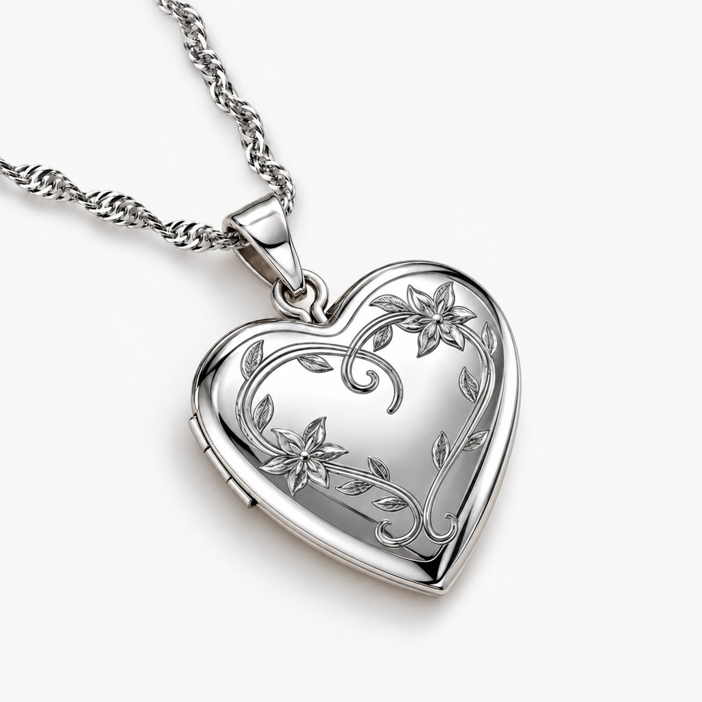 Floral Vine Heart Photo Locket
