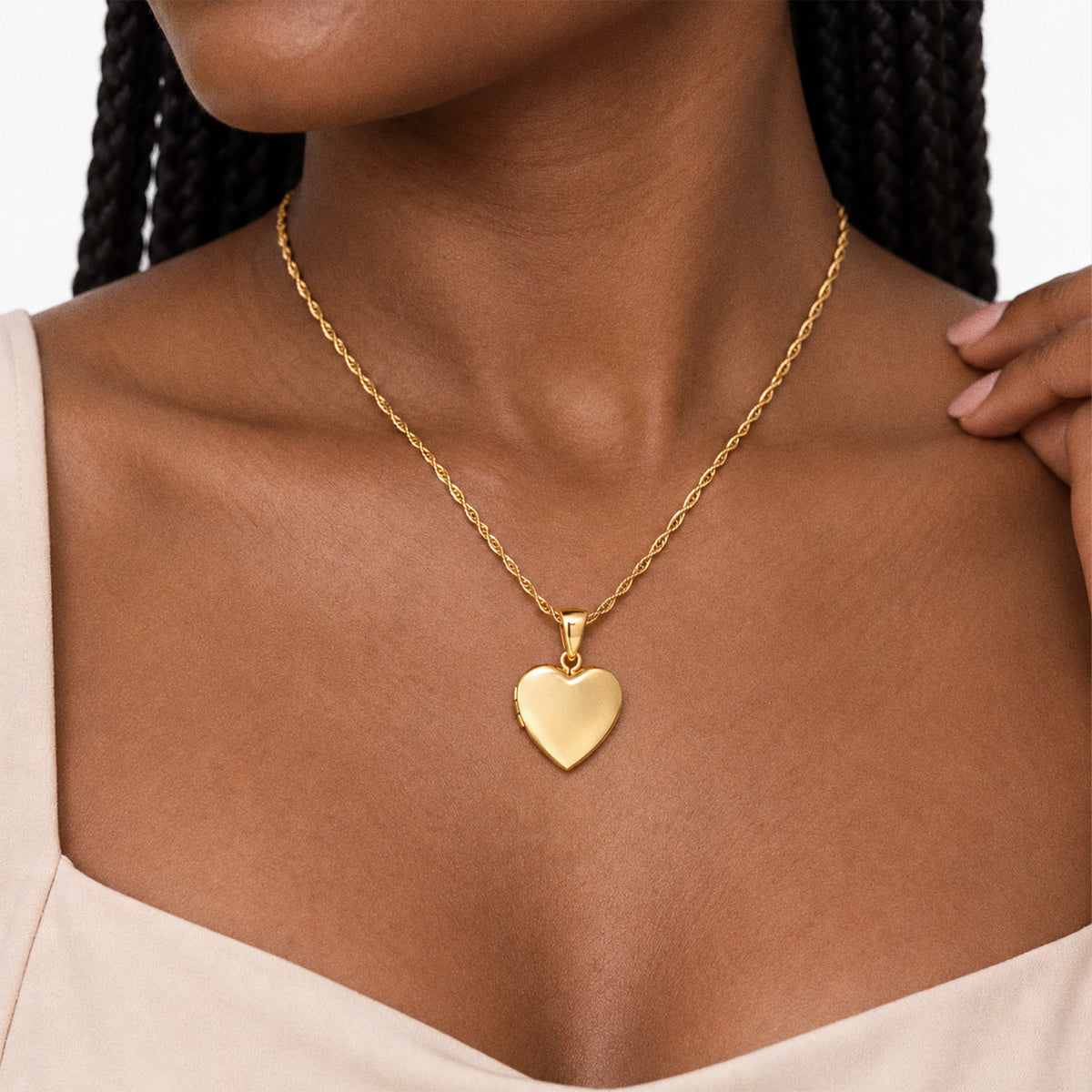Build Your Own 2-Photo Heart Locket - on model