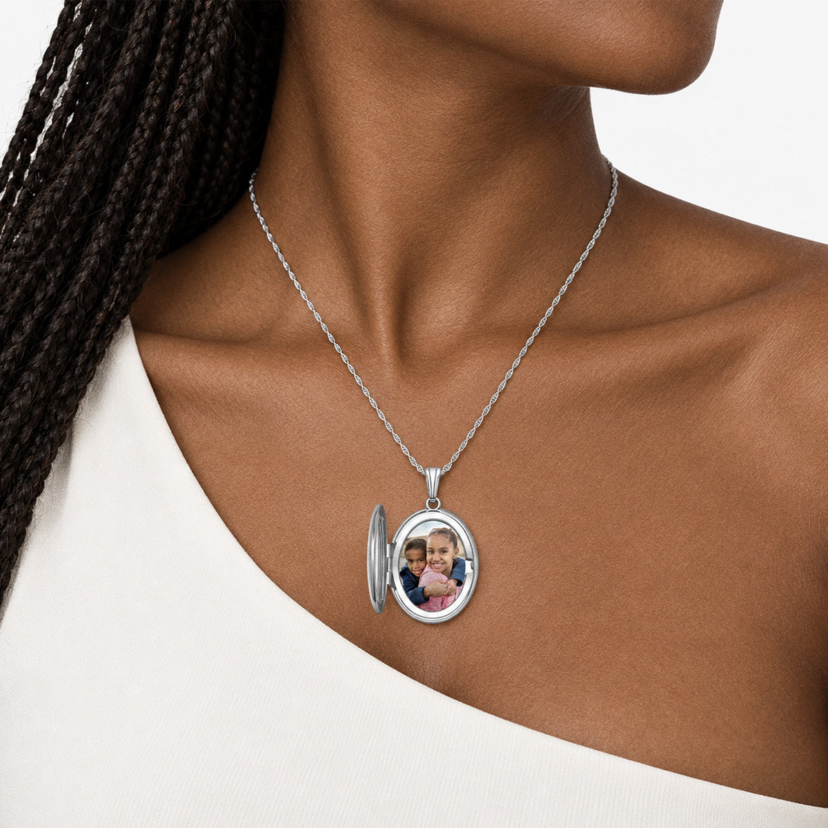 Small Oval Photo Locket - on model