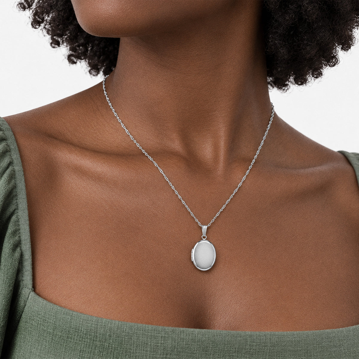 Plain Oval Photo Locket - on model