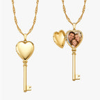 Solid 14K Yellow Gold Key Heart Photo Locket