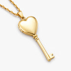 Solid 14K Yellow Gold Key Heart Photo Locket