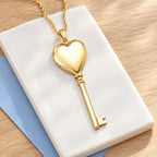 Solid 14K Yellow Gold Key Heart Photo Locket - lifestyle