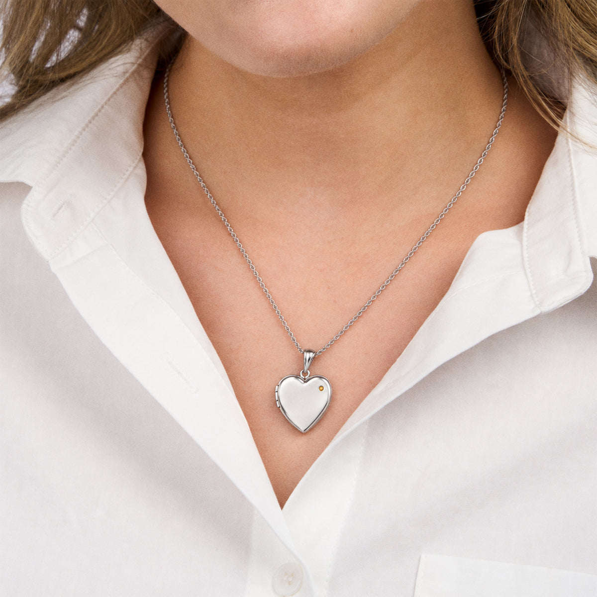 Birthstone Heart Photo Locket - on model