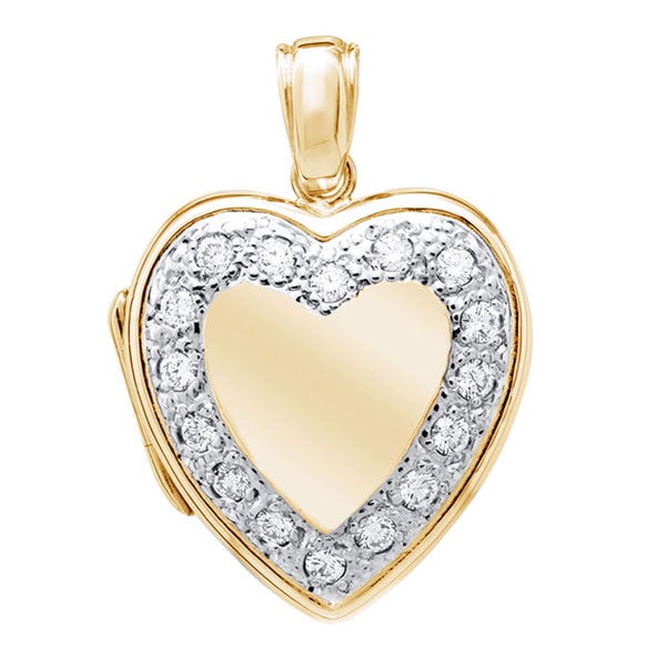 18K Premium Weight Yellow Gold Diamond Heart Wreath Picture Locket
