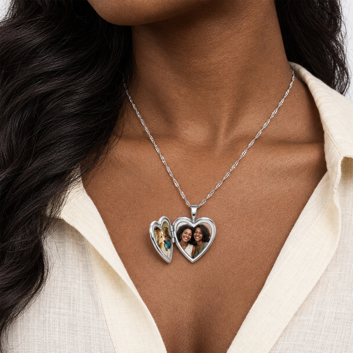 Butterfly Heart Photo Locket - on model