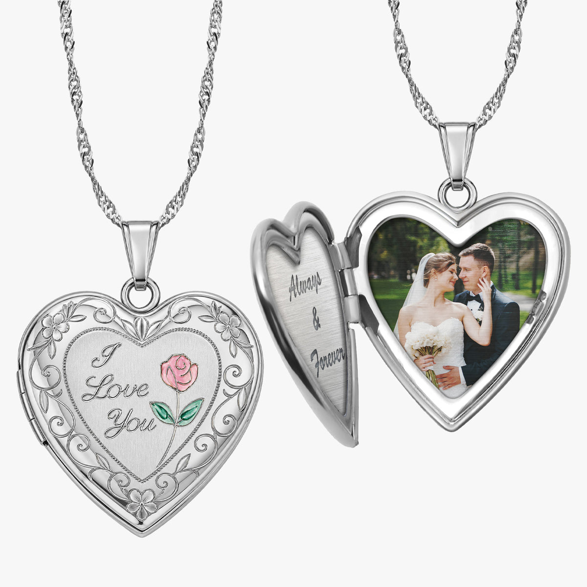 I Love You with Enamel Flower Heart Photo Locket
