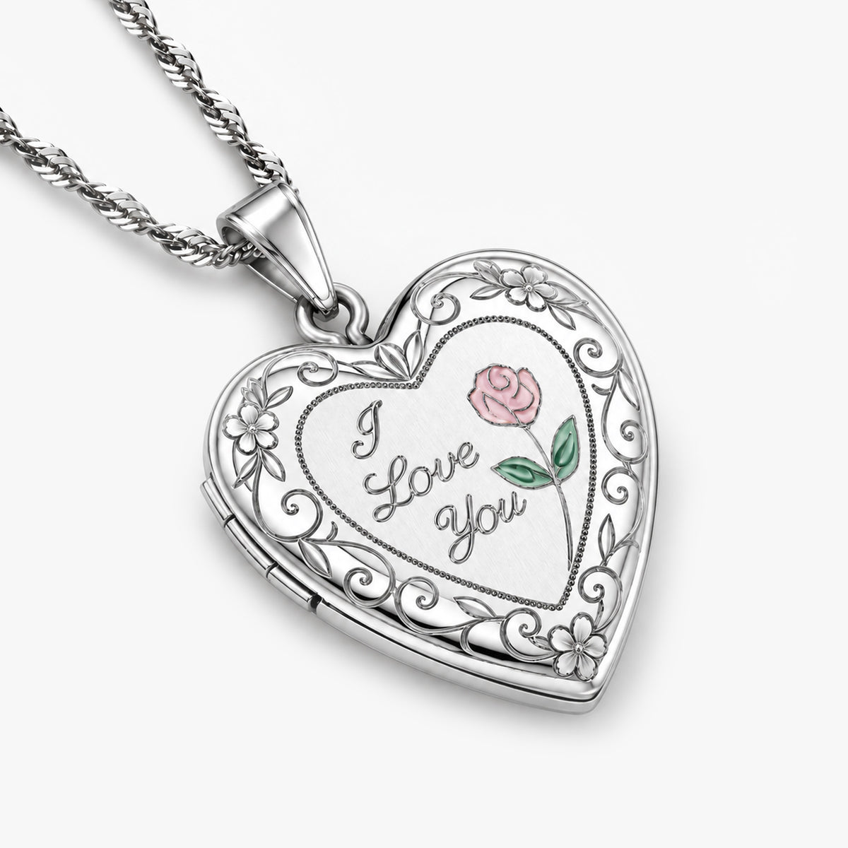 I Love You with Enamel Flower Heart Photo Locket