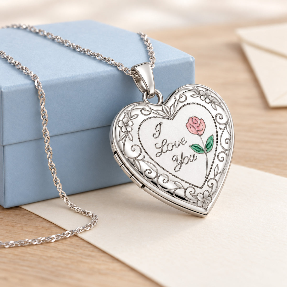 I Love You with Enamel Flower Heart Photo Locket - lifestyle