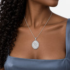 Mother and Child Oval Photo Locket - on model