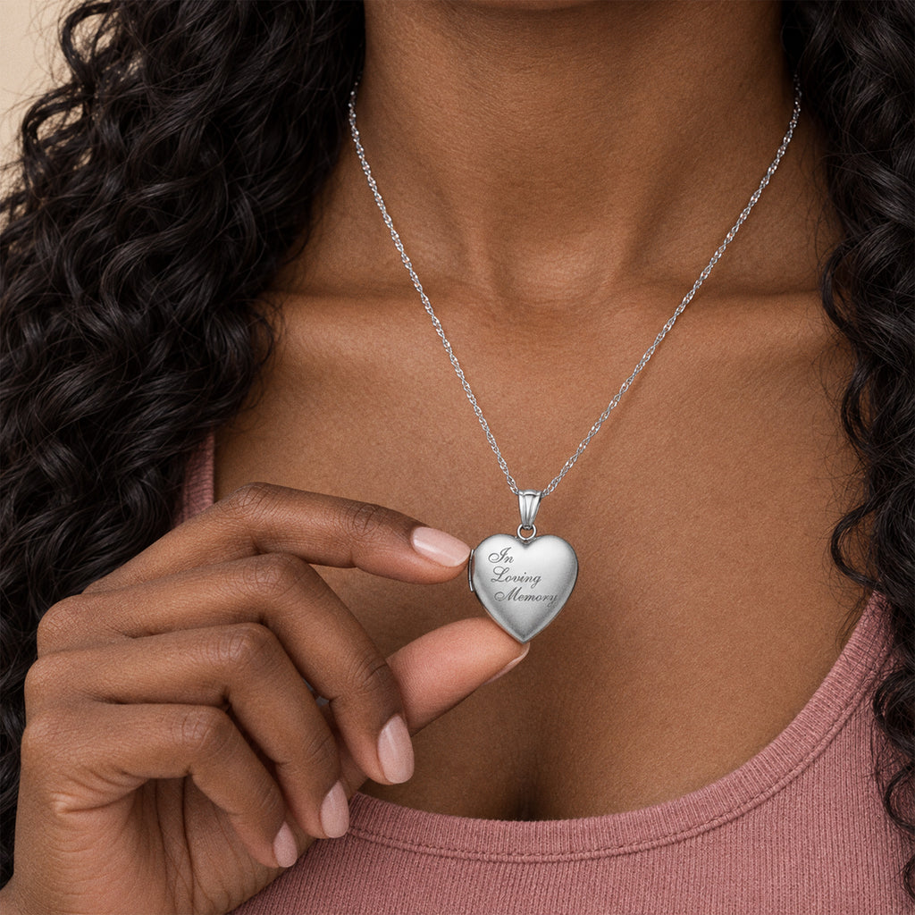 In Loving Memory  Heart Photo Locket - on model