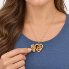 Solid 14K Yellow Gold Butterfly Heart Photo Locket - on model