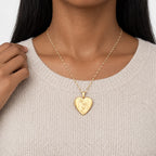 Solid 14K Yellow Gold Butterfly Heart Photo Locket - on model