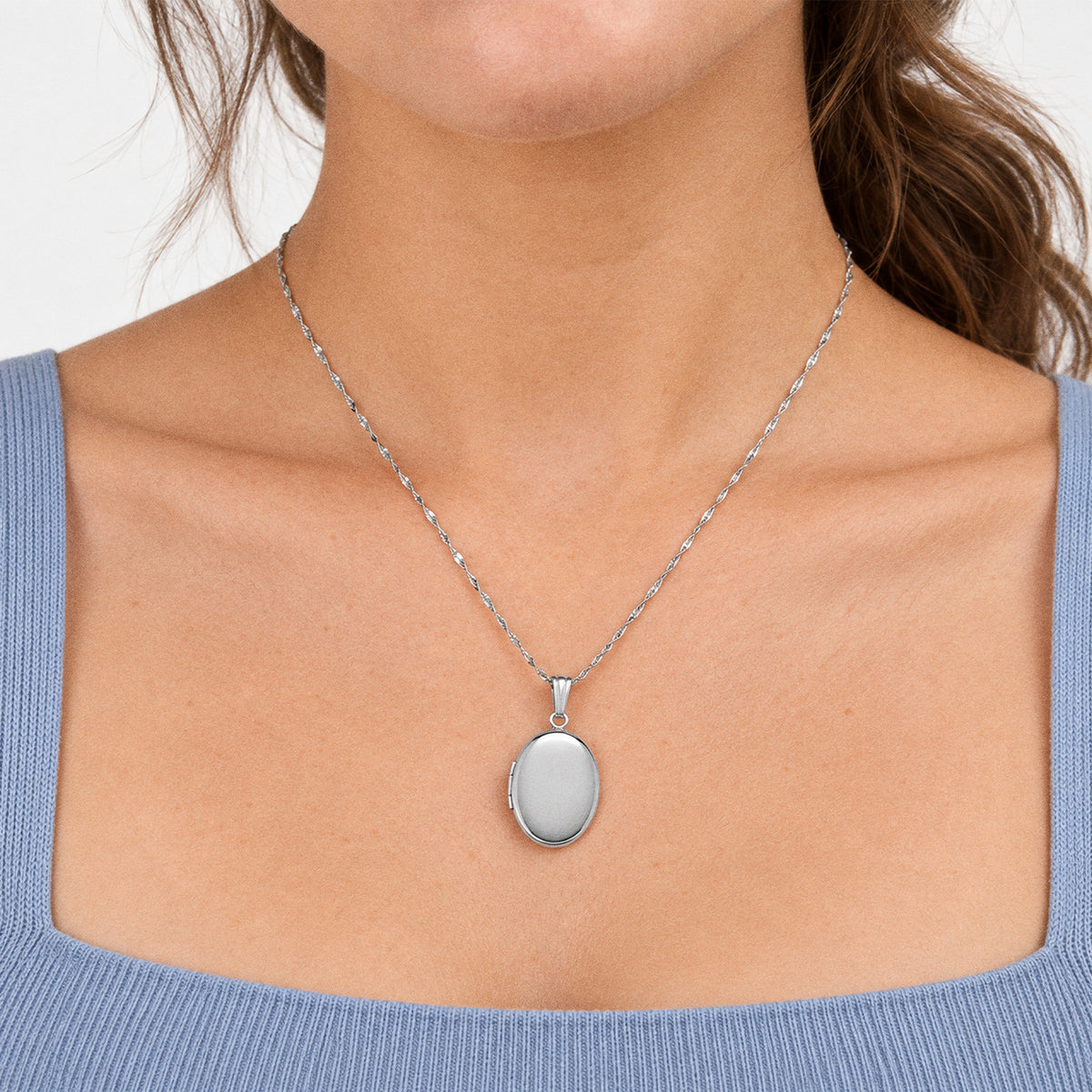 Plain Small Oval Photo Locket - on model