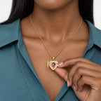 Mother Of Pearl Heart Photo Locket - on model