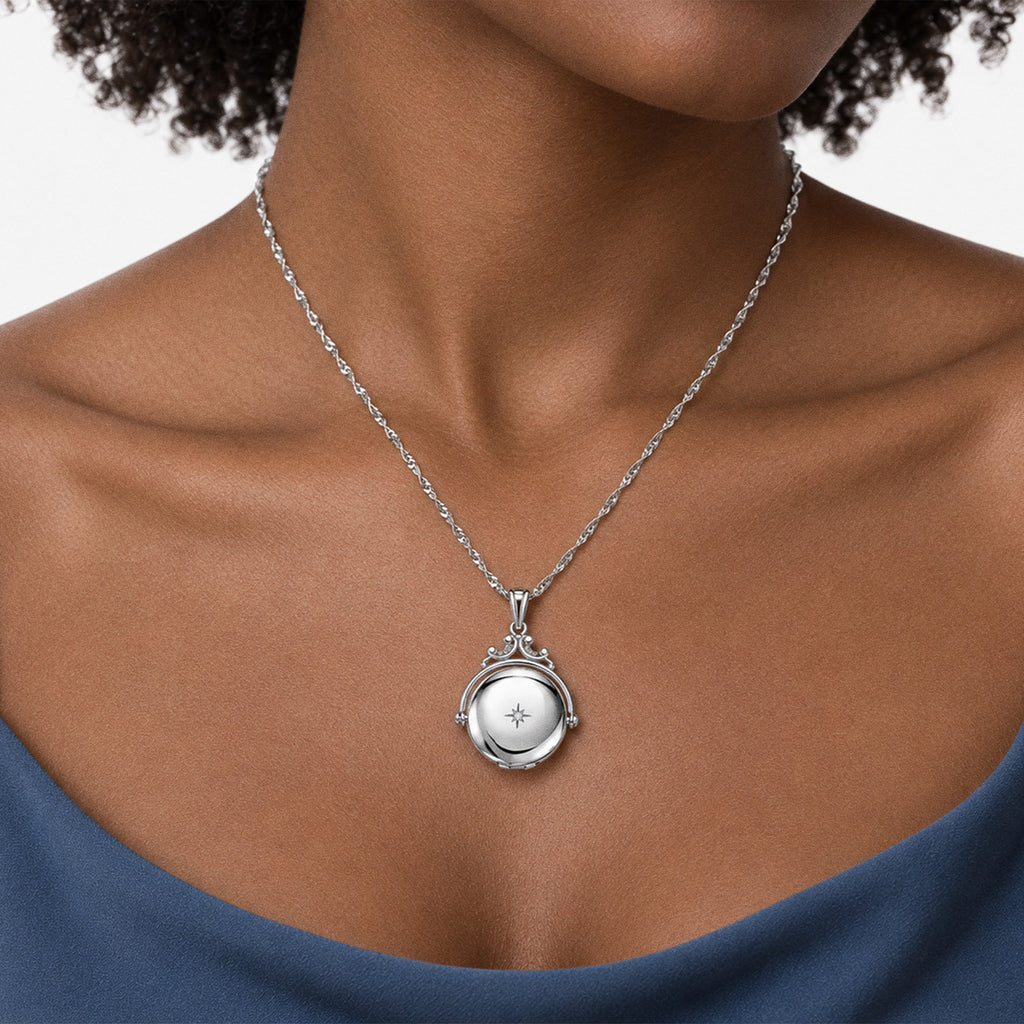 Round Swivel Photo Locket - on model