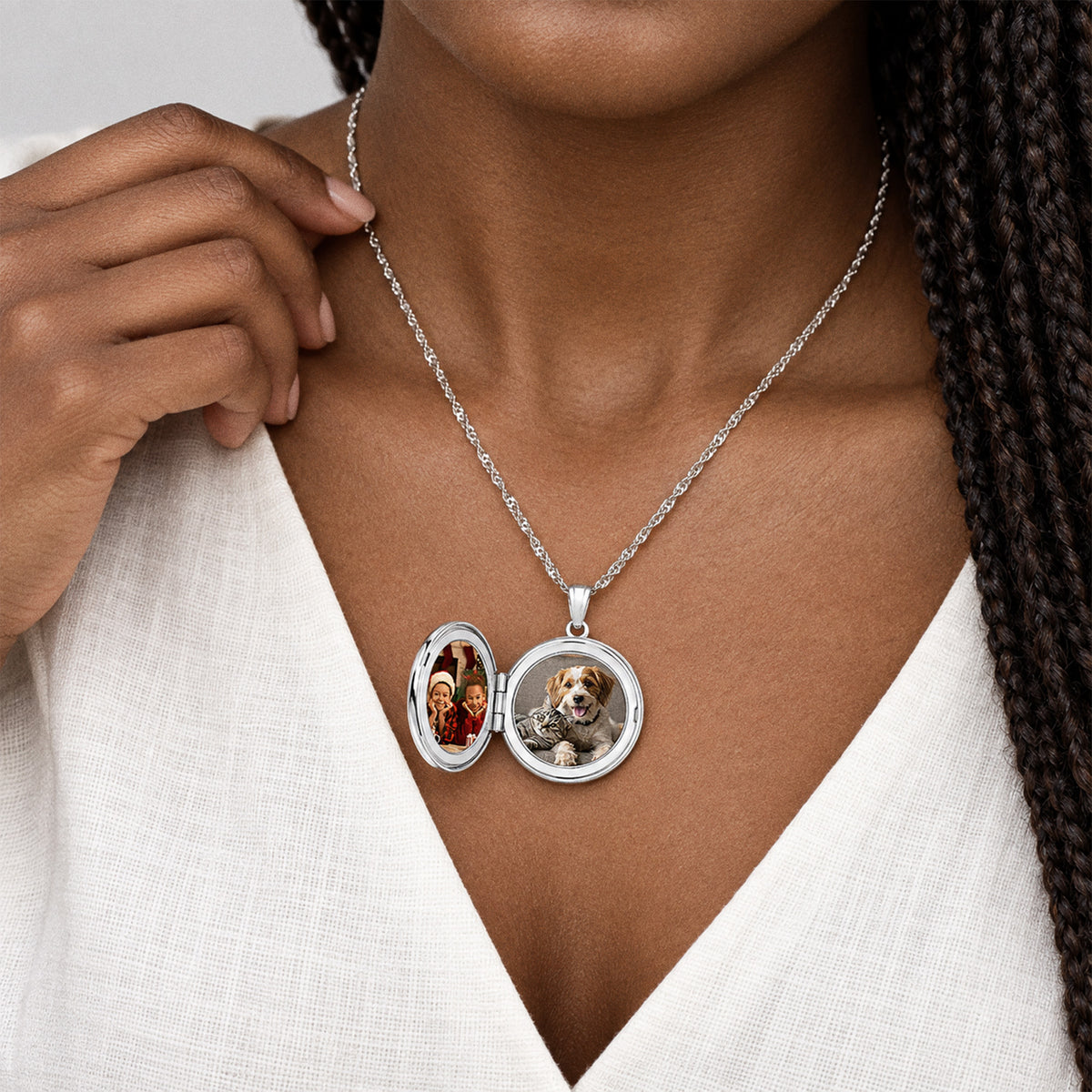 Antique Round Photo Locket - on model