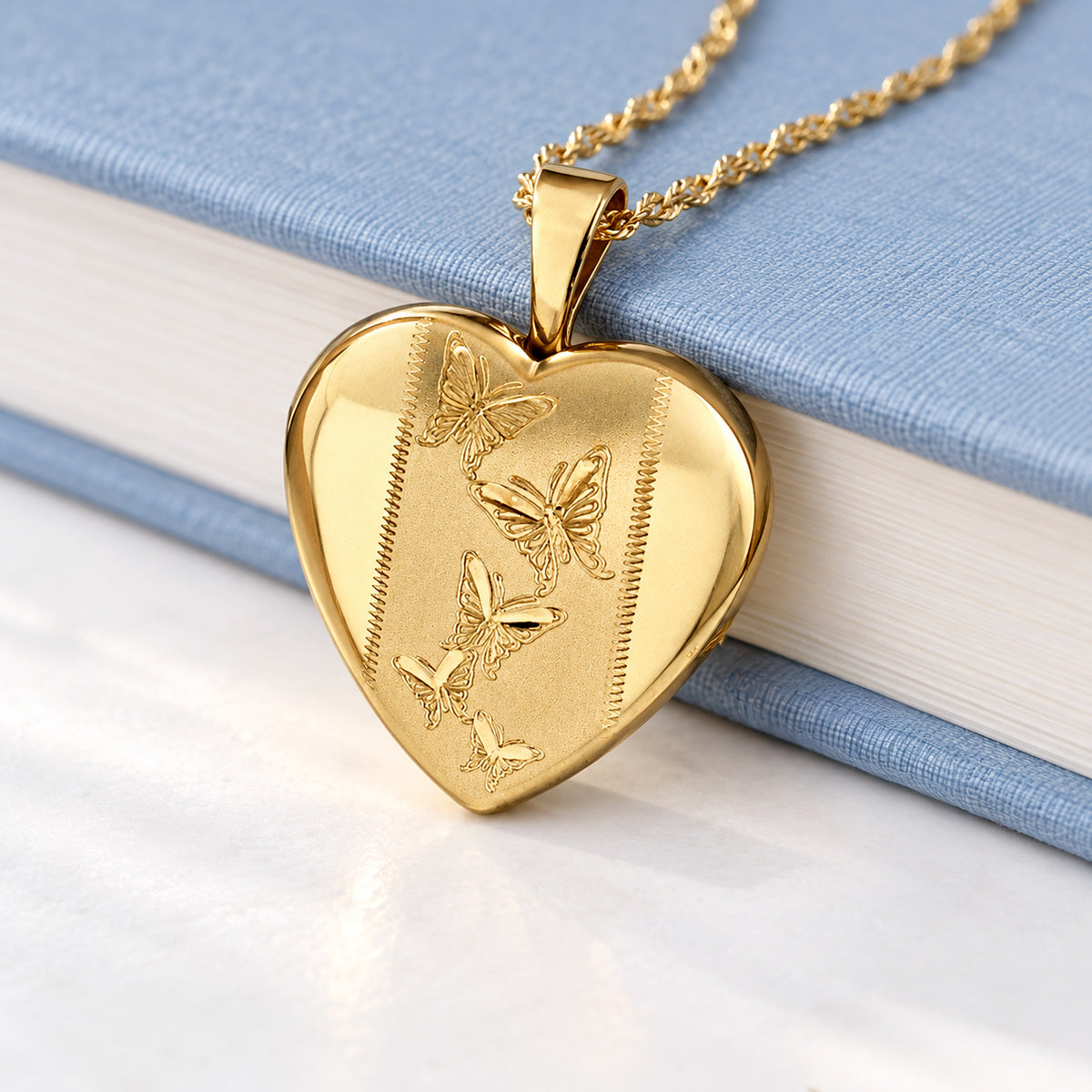 14K Gold Filled Small Butterfly Heart Photo Locket - lifestyle