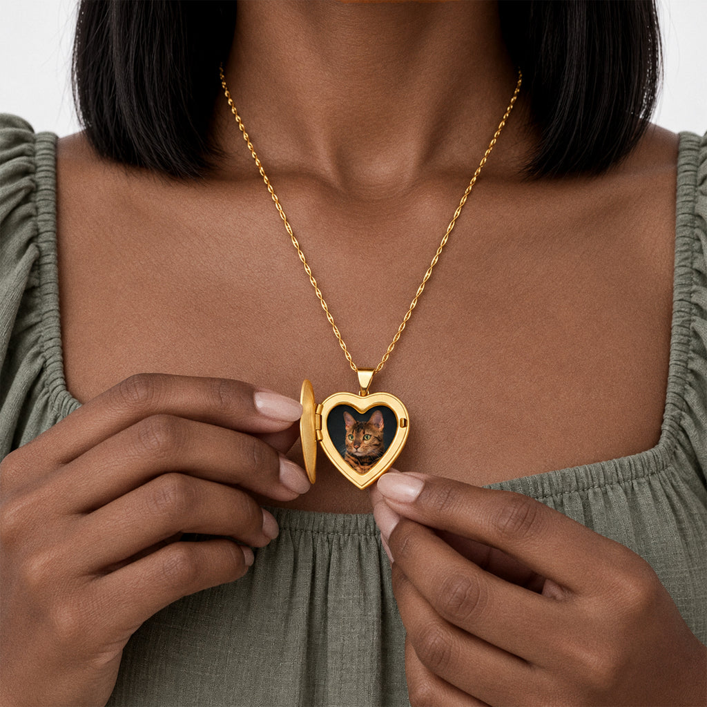 14K Gold Filled Small Butterfly Heart Photo Locket - on model