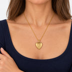 14K Gold Filled Small Butterfly Heart Photo Locket - on model