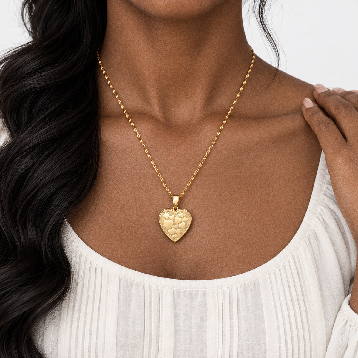 14K Gold Filled Small Heart Photo Locket - on model