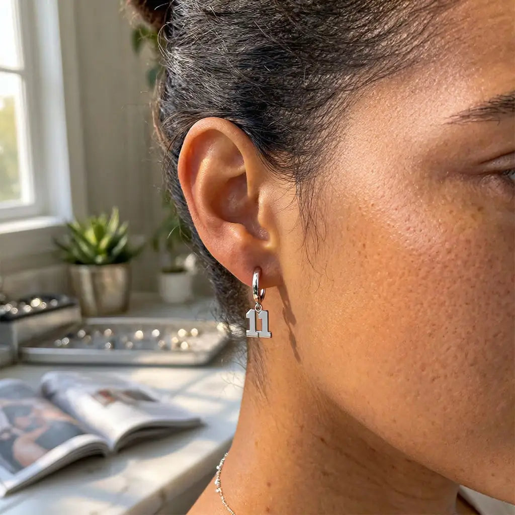 Pair of Sports Number Huggie Earrings