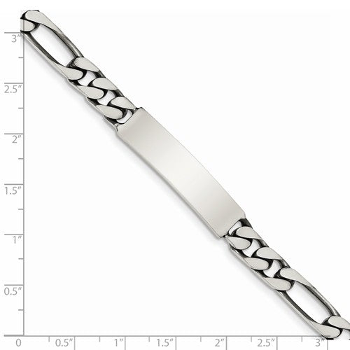 Custom Engraved Sterling Silver Men's Figaro Link ID Bracelet