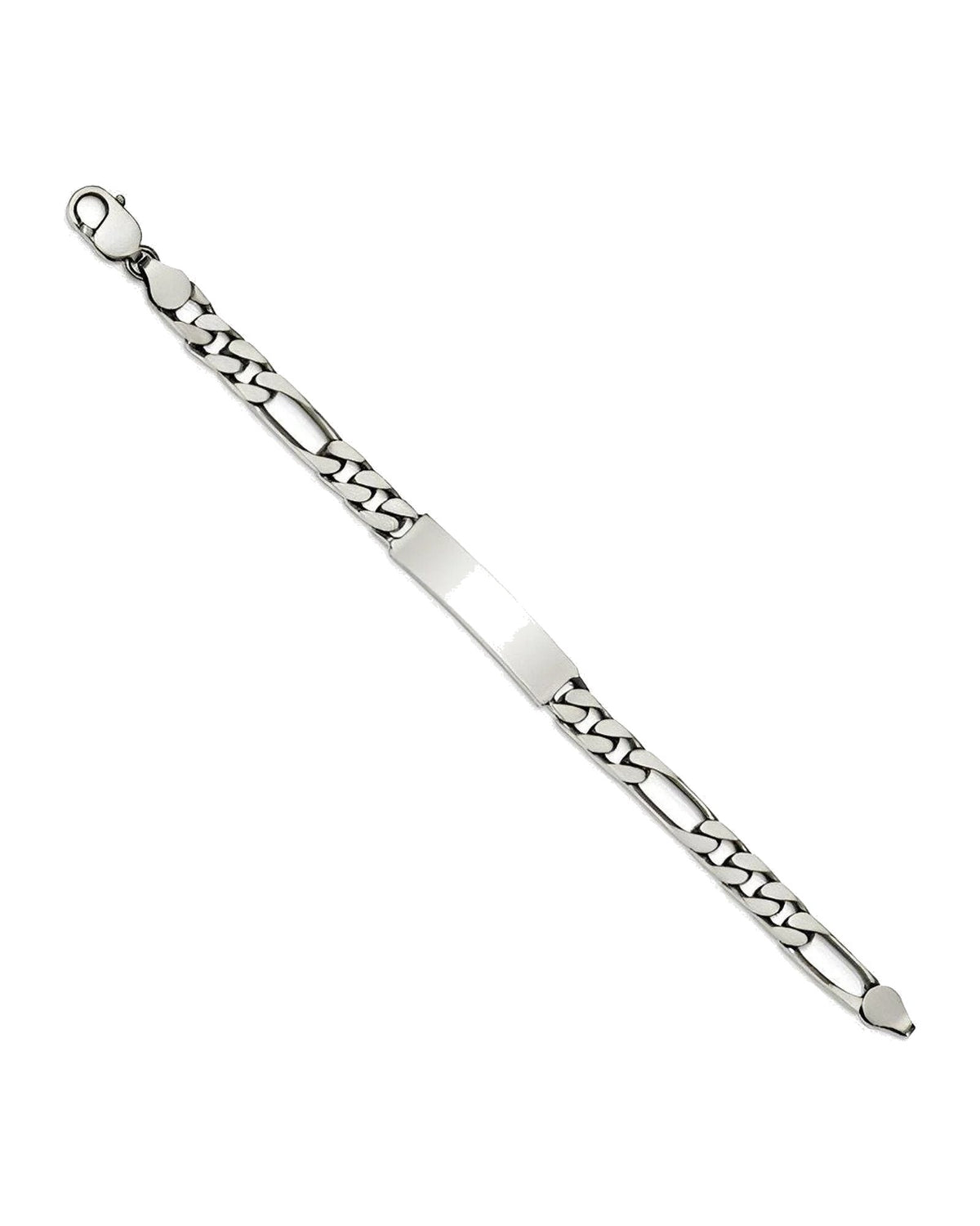 Custom Engraved Sterling Silver Men's Figaro Link ID Bracelet