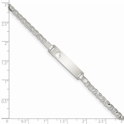 Custom Engraved Sterling Silver Children's Heart Cutout ID Bracelet