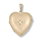 Solid 14K Yellow Gold Heart Photo Locket With Diamond