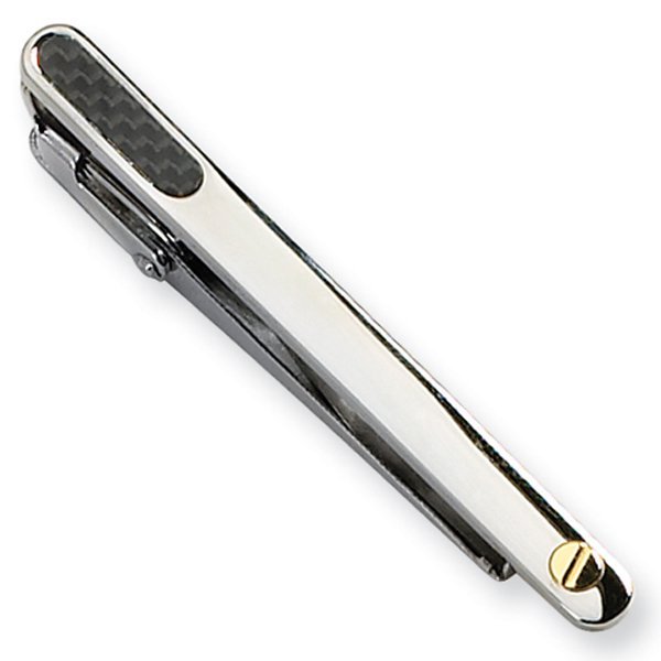 Stainless Steel Tie Bar with Carbon Fiber & 18K Gold Accent