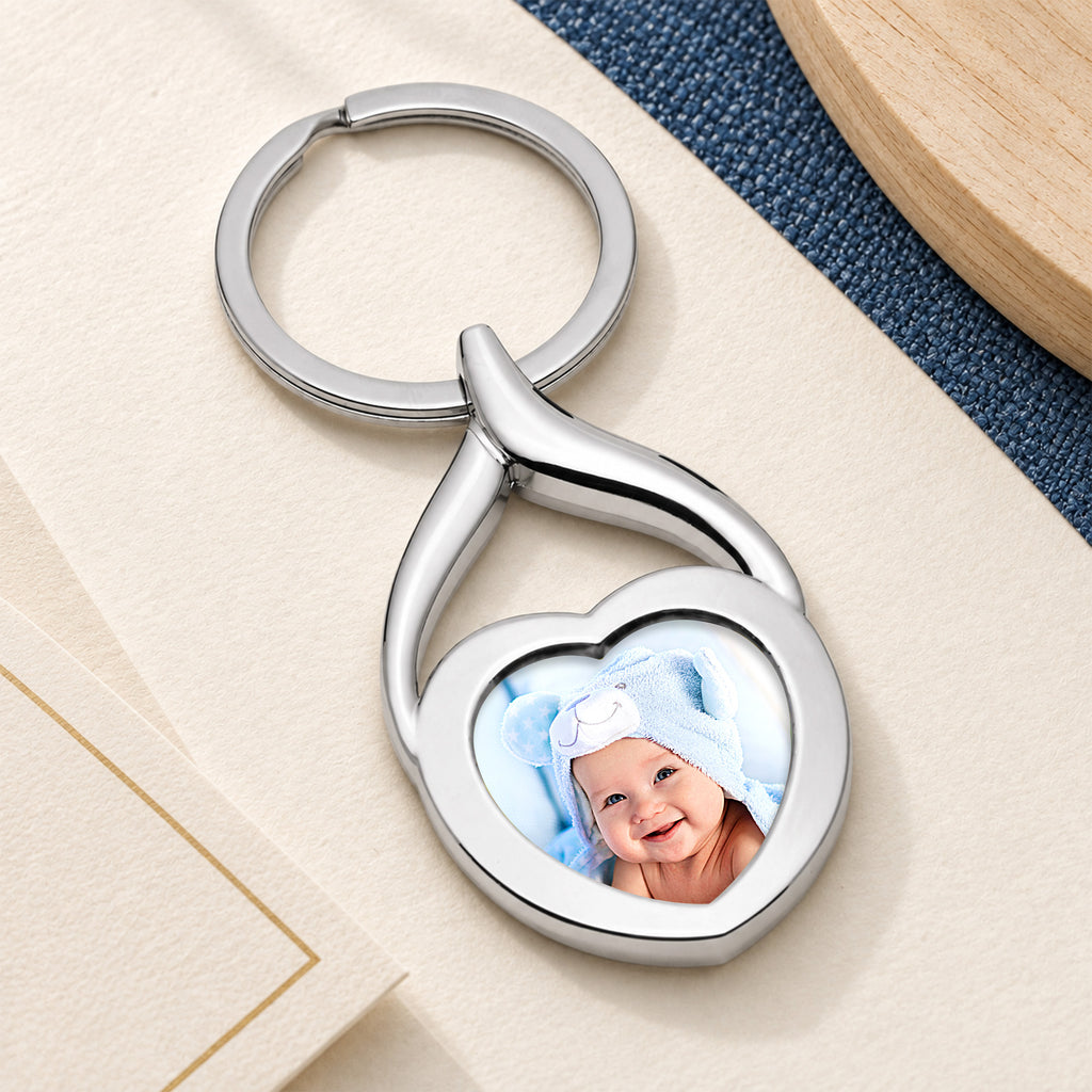Stainless Steel Engravable Heart Photo Laser Keychain - lifestyle