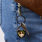 Stainless Steel Engravable Heart Photo Laser Keychain - on model