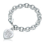 Custom Engraved Sterling Silver Women's Tiffany Style Heart Bracelet with Lobster Claw