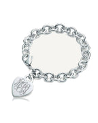 Custom Engraved Sterling Silver Women's Tiffany Style Heart Bracelet with Lobster Claw