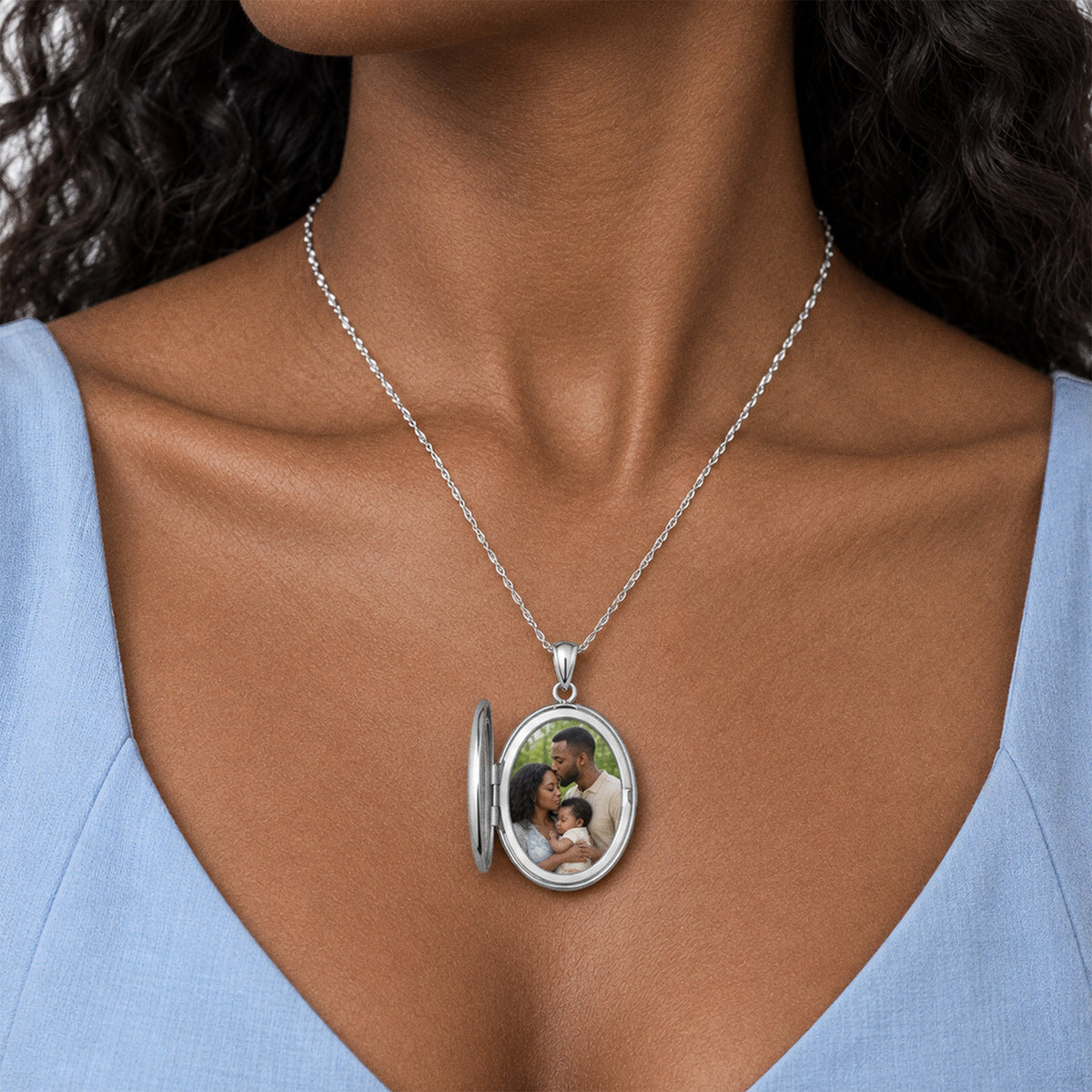 Large Oval Photo Locket - on model