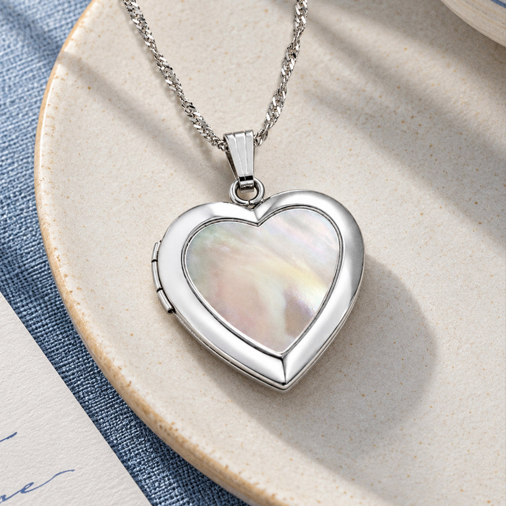 Mother Of Pearl Heart Photo Locket - lifestyle