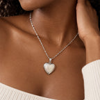 Mother Of Pearl Heart Photo Locket - on model