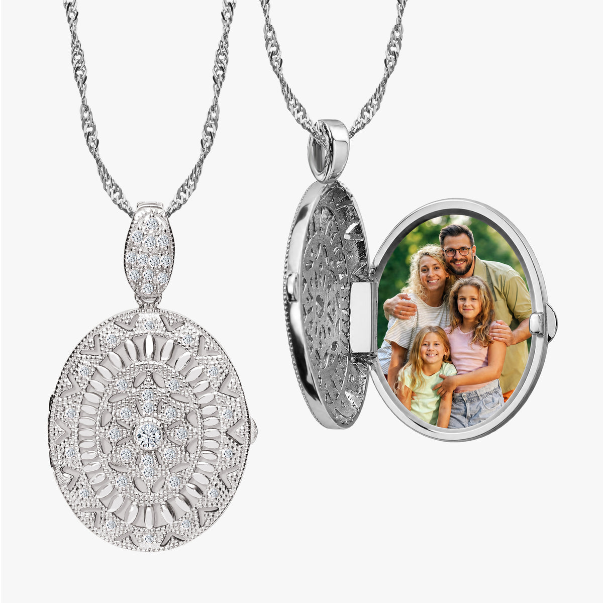 Cubic Zirconia (Cz) Oval Photo Locket