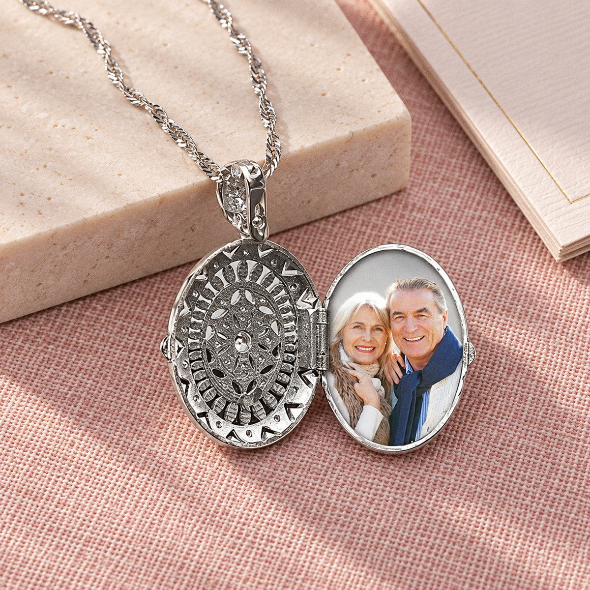 Cubic Zirconia (CZ) Oval Photo Locket - lifestyle