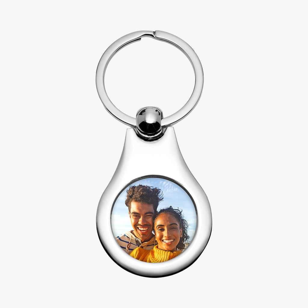 Stainless Steel Engravable Round Photo Keychain