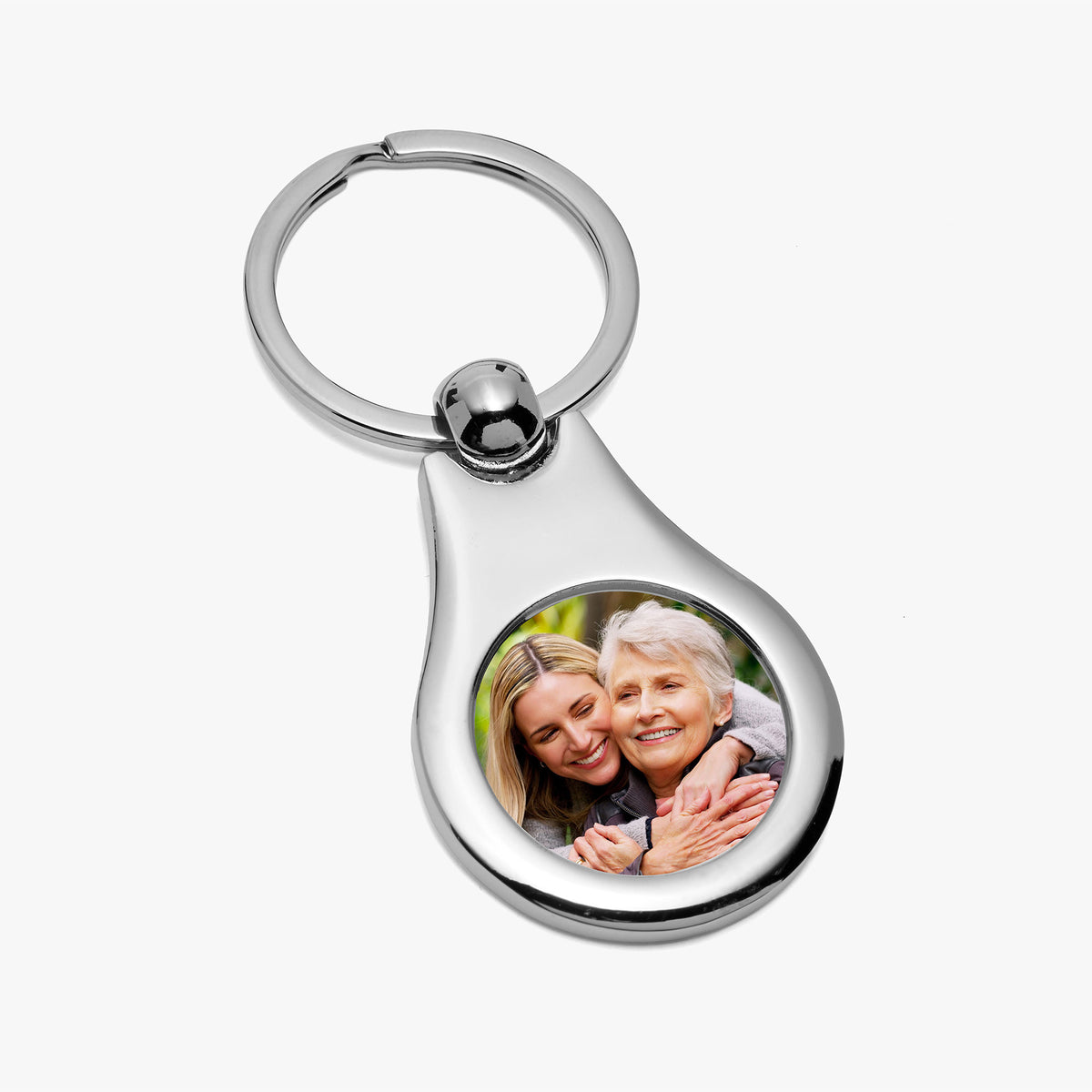 Stainless Steel Engravable Round Photo Keychain