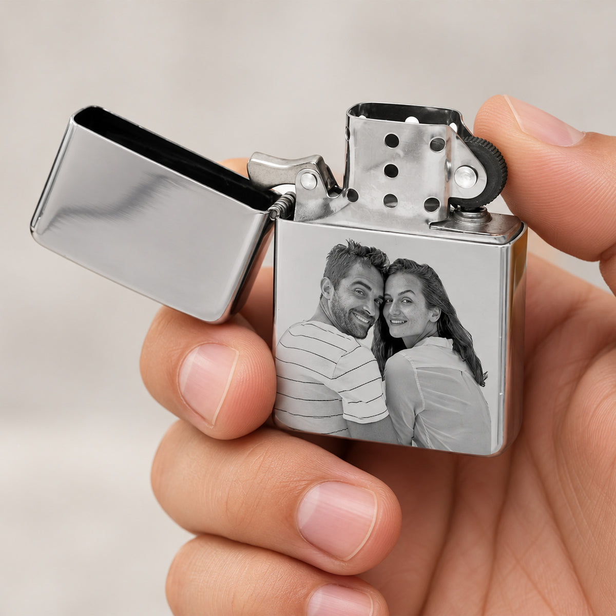 Laser Engravable Polished Lighter - on model
