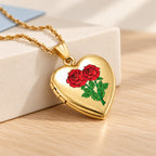 Solid 14K Yellow Gold Double Rose Heart Photo Locket - lifestyle