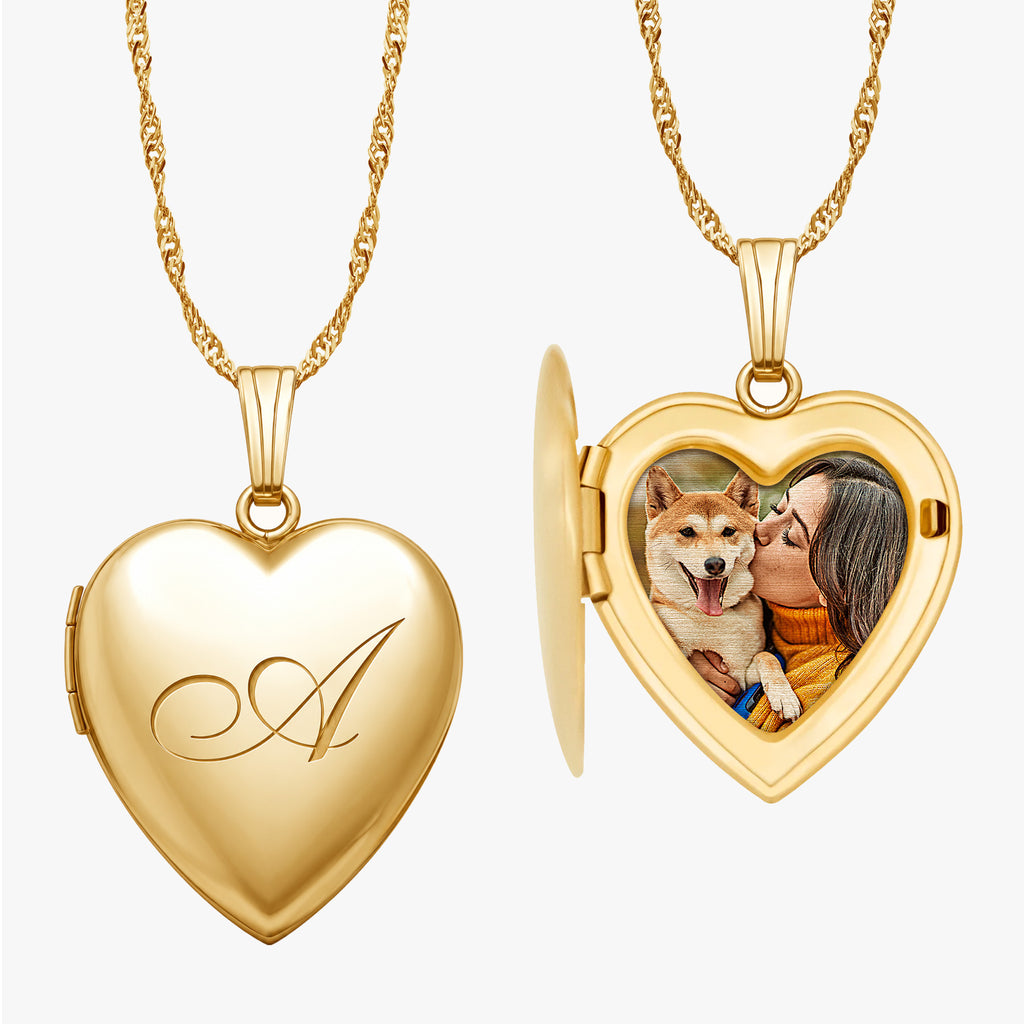 Solid 14K Yellow Gold Initial Heart Photo Locket