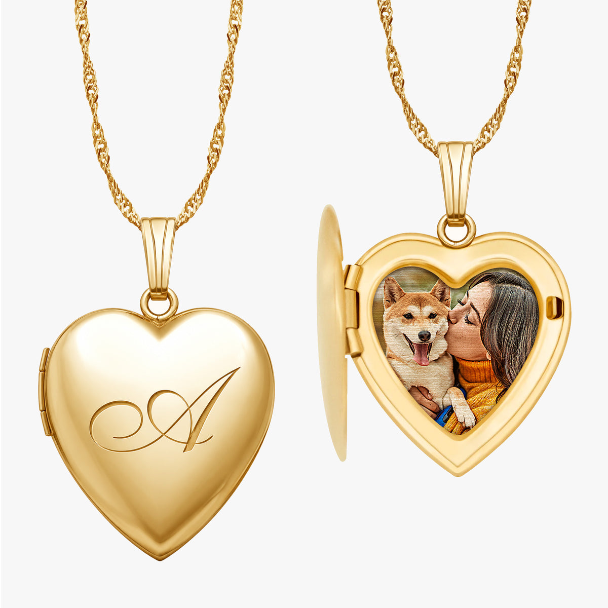 Solid 14K Yellow Gold Initial Heart Photo Locket