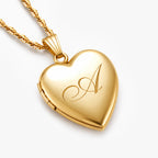 Solid 14K Yellow Gold Initial Heart Photo Locket