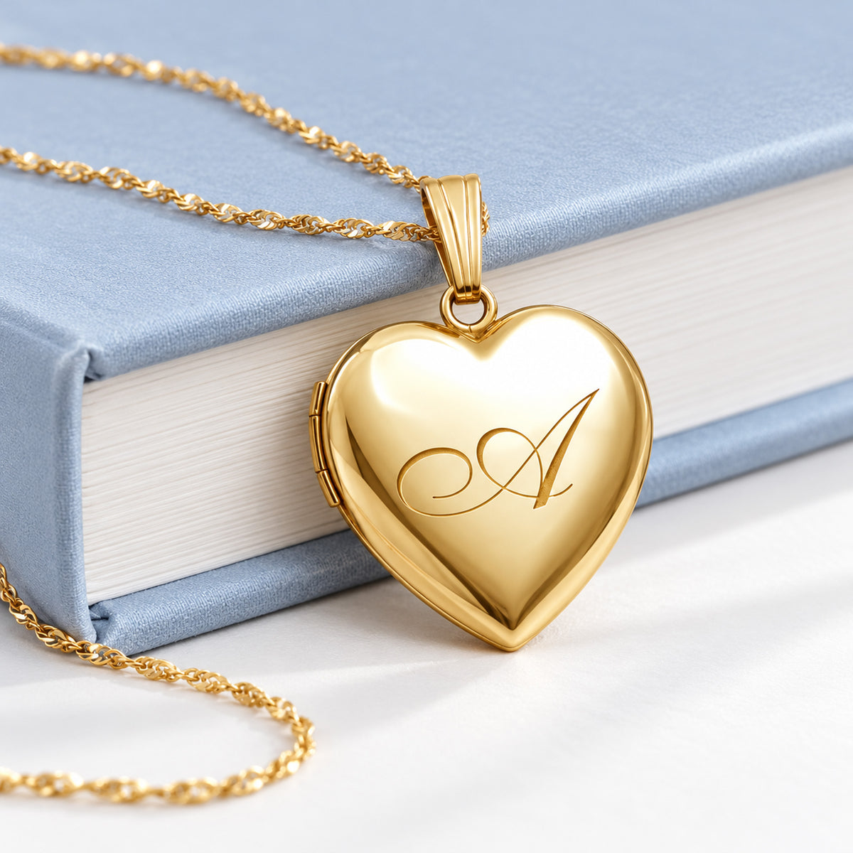 Solid 14K Yellow Gold Initial Heart Photo Locket - lifestyle