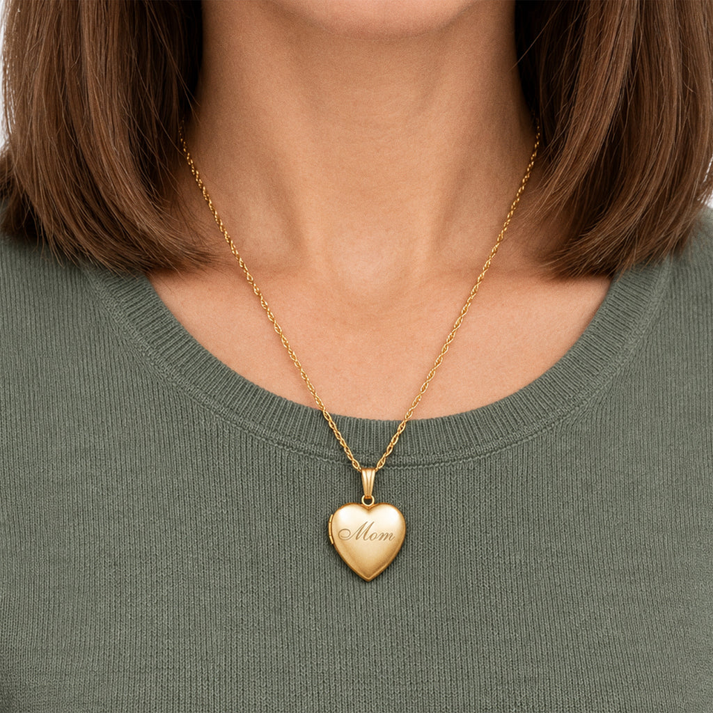 14K Gold-Filled Mom Heart Photo Locket - on model