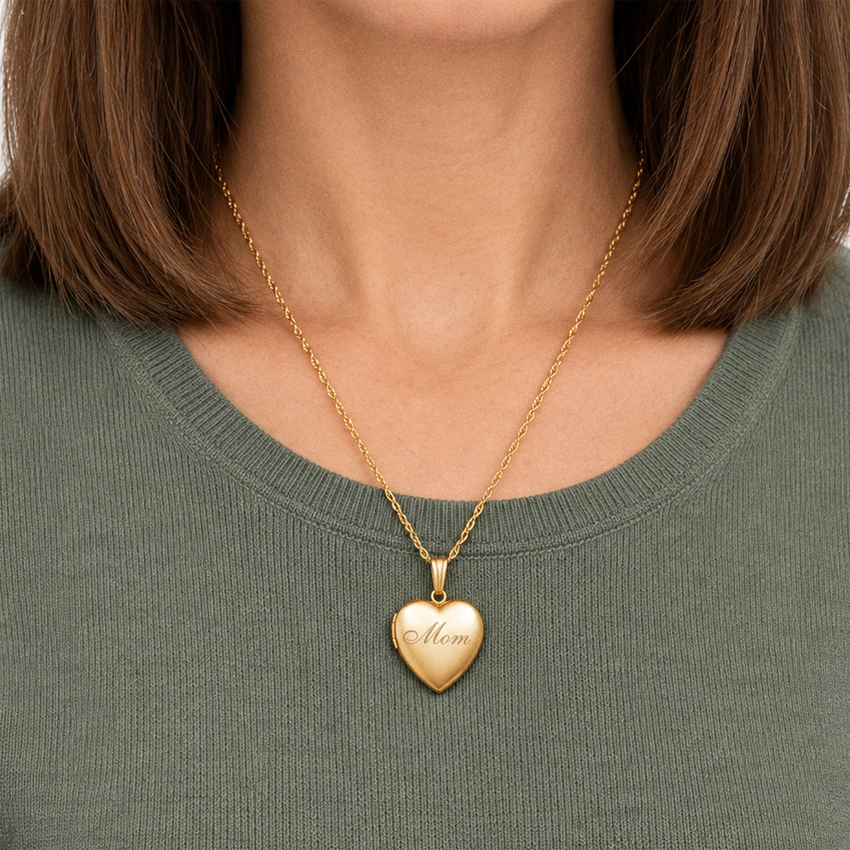 14K Gold-Filled Mom Heart Photo Locket - on model